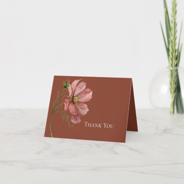 Modern Floral Terracotta Photo Wedding  Thank You Card (Front)
