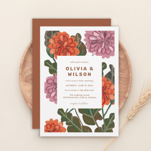 Modern floral terracotta & pink earth wedding invitation