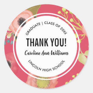 Modern Floral Thank You Graduation Stickers