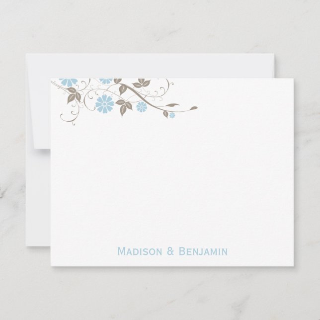 Modern Floral Thank You Note - Aqua Blue Card (Front)