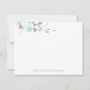 Modern Floral Thank You Note - Aqua Blue Card