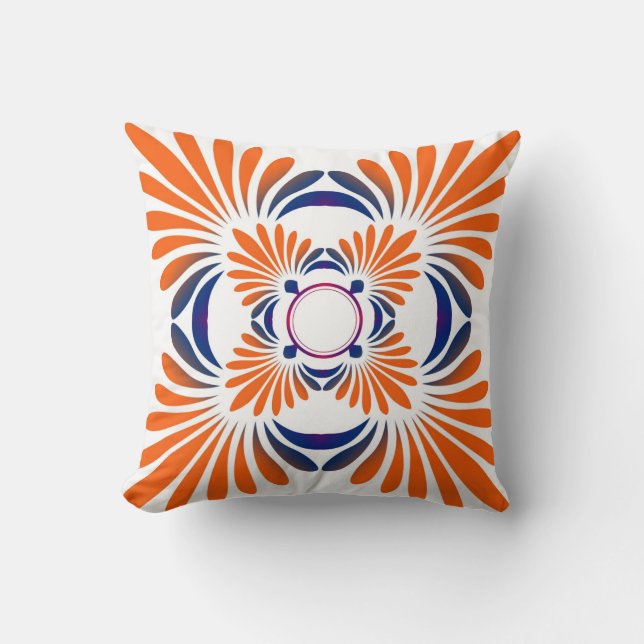 Modern Floral Throw Pillows:Blue Orange Cushion (Front)