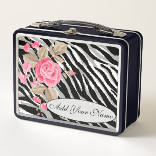 Modern Floral Tiger Add Your Text Metal Lunch Box