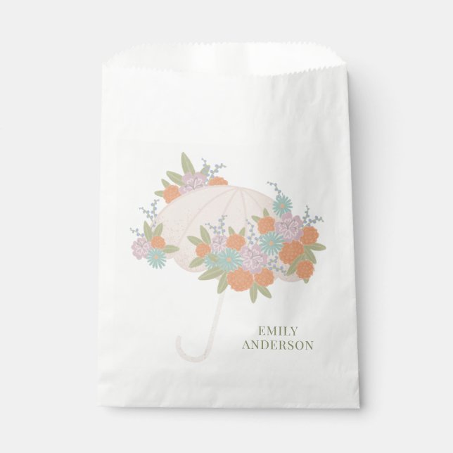 Modern Floral Umbrella Colourful Baby Shower Favour Bags (Front)