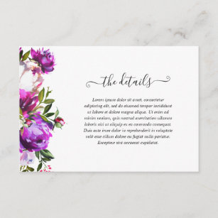 Modern Floral Vibrant Bold Bright Purple Wedding Enclosure Card