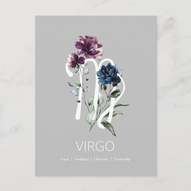Modern Floral Virgo Symbol Postcard (Front)