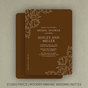 Modern Floral Walnut Brown Wedding Bridal Shower Invitation