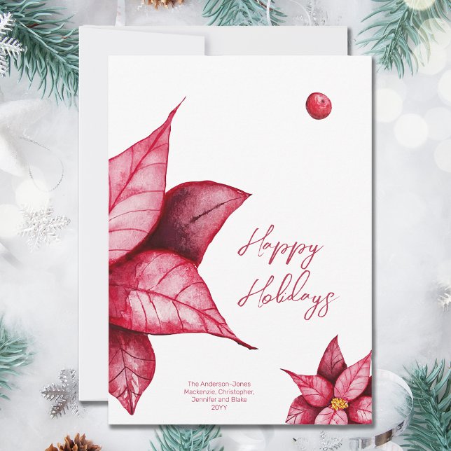 Modern Floral Warm Red Christmas Holiday Card (Creator Uploaded)