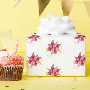 Modern Floral Warm Red Christmas Wrapping Paper