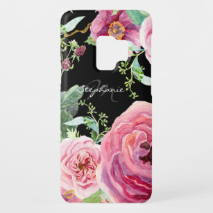 Modern Floral Watercolor Black and Pink Peonies Case-Mate Samsung Galaxy S9 Case