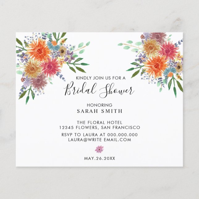 Modern Floral Watercolor Bridal Shower Invitation (Front)