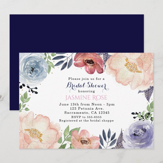 Modern Floral Watercolor Bridal Shower Invitations (Front/Back)
