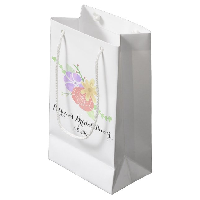 Modern Floral Watercolor Bridal Shower Small Gift Bag (Front Angled)