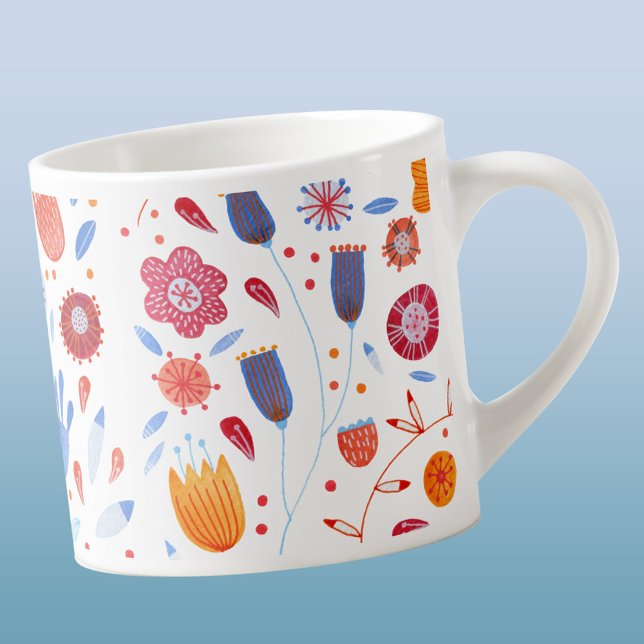 Modern Floral Watercolor Espresso Cup (Pretty and modern watercolor floral wildflower pattern espresso mug)