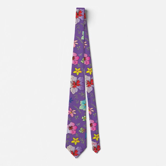 Modern Floral Watercolor Flower Pattern Colourful Tie (Front)