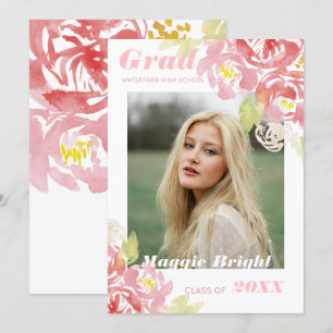 Modern Floral Watercolor Grad Announcement Blush