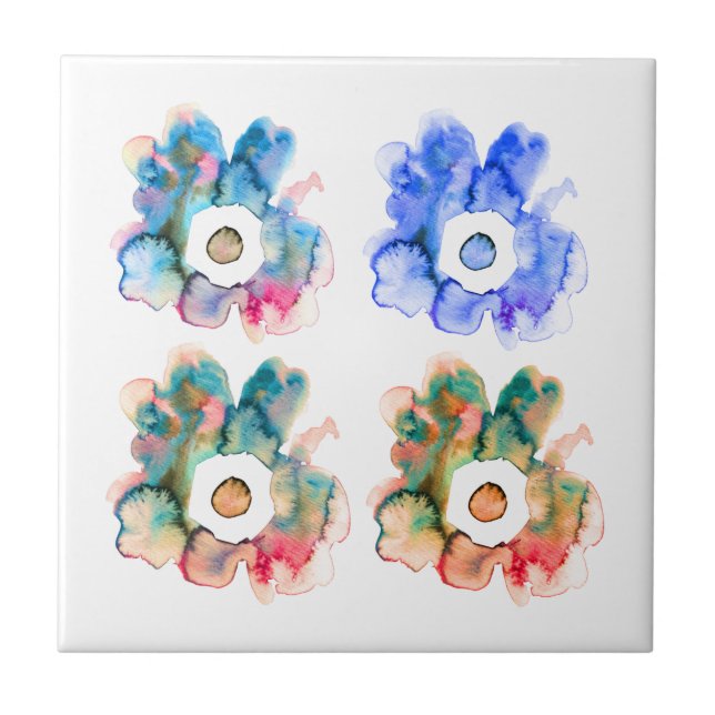 Modern floral watercolor hand drawn flower ceramic tile (Front)