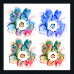 Modern floral watercolor hand drawn flower poster<br><div class="desc">Loose fluid floral print in modern watercolor hand drawn style. Modern flower print bold and colourful blue and pop  colours on a white background. On trend modern floral design.</div>