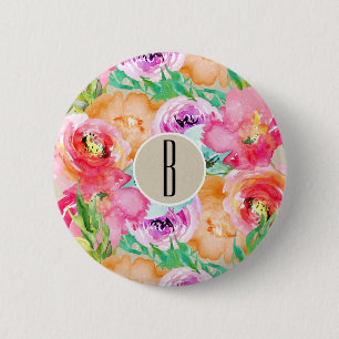 Modern Floral Watercolor Kraft Rustic Personalised 6 Cm Round Badge
