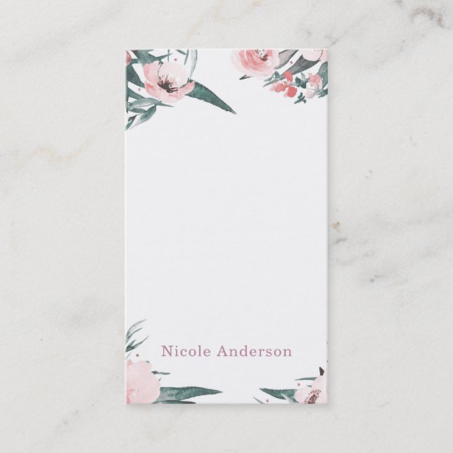 Modern Floral Watercolor Minimal Elegant Chic Business Card (Front)