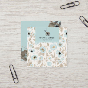 Modern Floral Watercolor Pattern Poppies Square Business Card