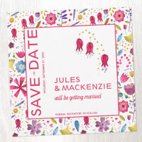 Modern Floral Watercolor Save the Date Invitation