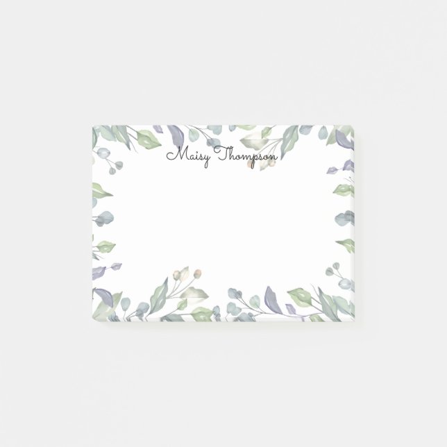 Modern Floral Watercolor Script Name Post-it Notes (Front)