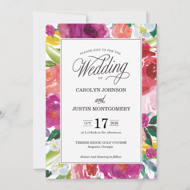 Modern Floral Watercolor Wedding Invitation (Front)