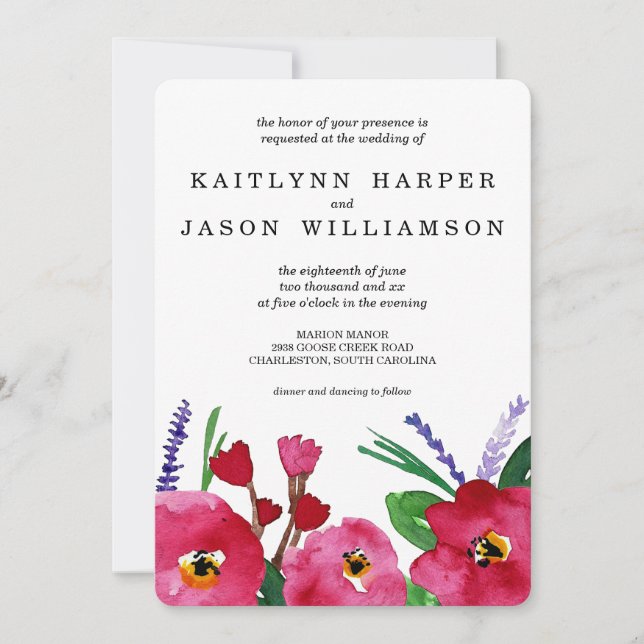 Modern Floral Watercolor Wedding Invitation (Front)
