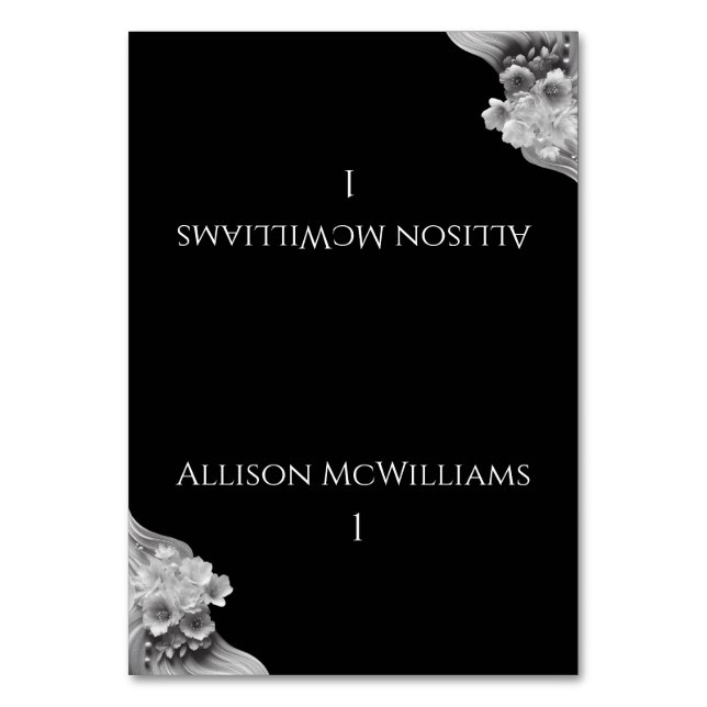 Modern Floral Wedding Black and White Table Number (Front)