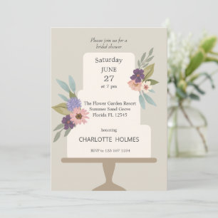 Modern Floral Wedding Cake Bridal Shower Invitation
