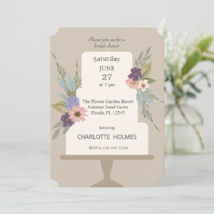 Modern Floral Wedding Cake Bridal Shower Invitation