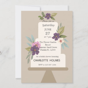 Modern Floral Wedding Cake Bridal Shower  Invitation