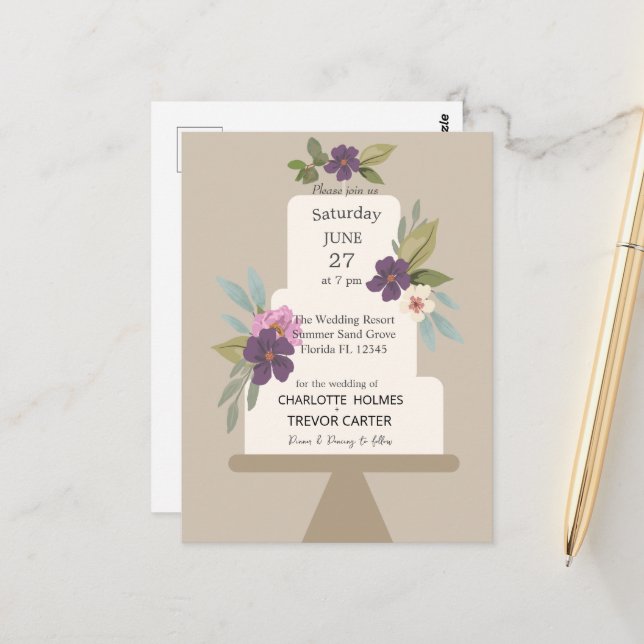 Modern Floral Wedding Cake  Postcard (Front/Back In Situ)