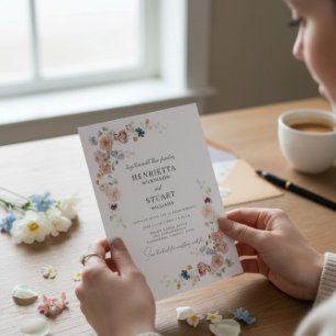modern  Floral Wedding Information Card QR Code