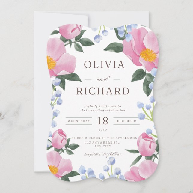 Modern Floral Wedding Invitation  (Front)