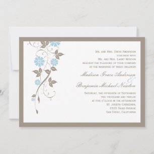 Modern Floral Wedding Invitation - Aqua Blue