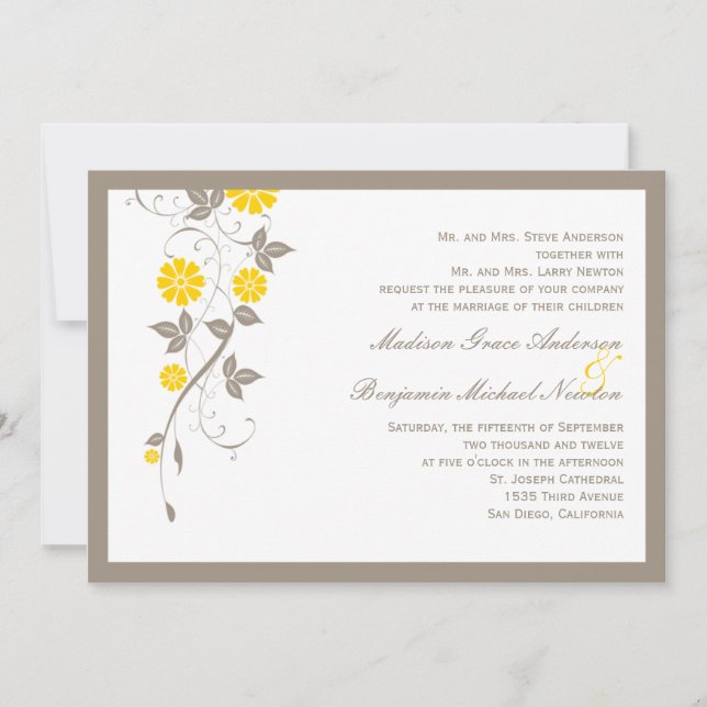 Modern Floral Wedding Invitation - Mustard (Front)