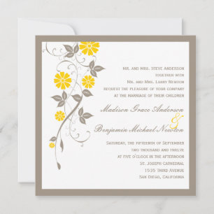 Modern Floral Wedding Invitation - Mustard