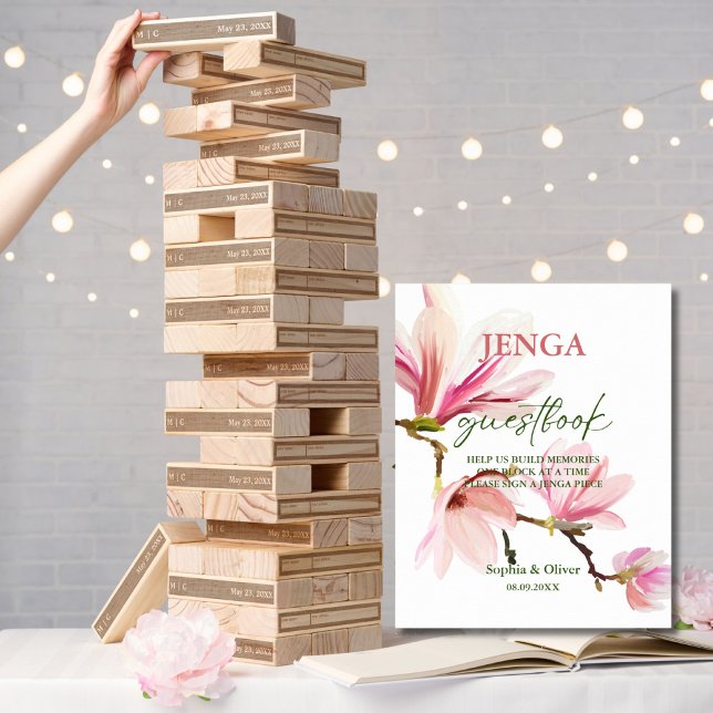 Modern Floral Wedding Jenga Guest Book Sign (Creator Uploaded)