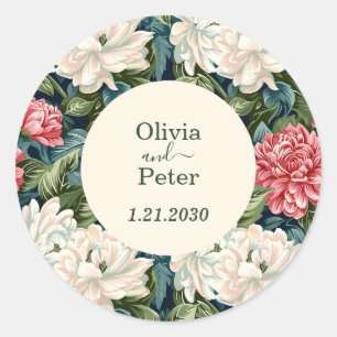 Modern Floral Wedding Pink and White Classic Round Sticker