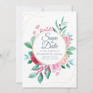 Modern Floral Wedding Pink Roses & Eucalyptus Invitation