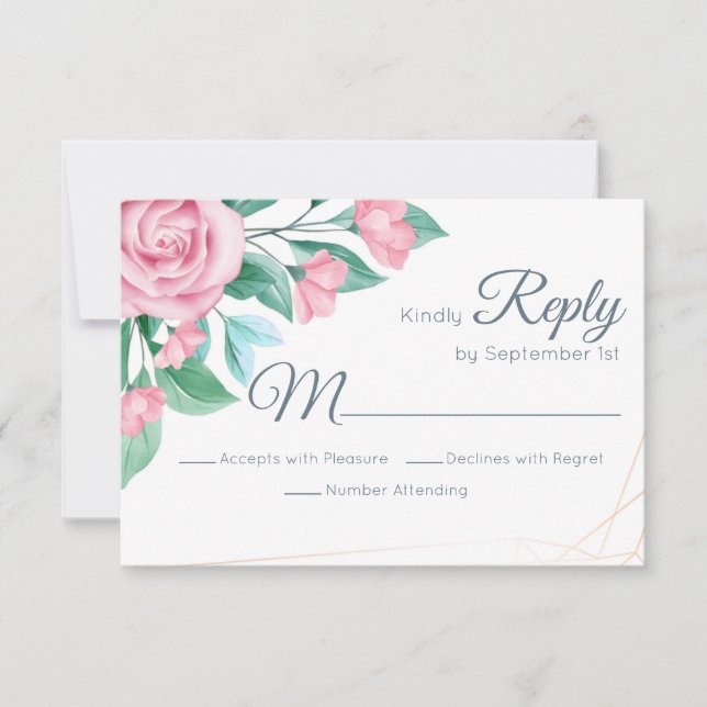 Modern Floral Wedding Pink Roses RSVP Card (Front)