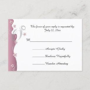 Modern Floral Wedding Pink Tourmaline & Silver RSVP Card
