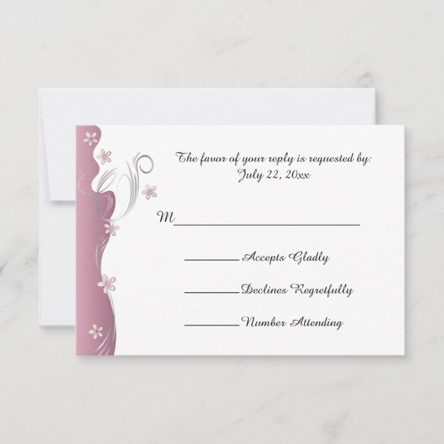Modern Floral Wedding | Pink Tourmaline & Silver RSVP Card (Front)