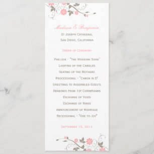 Modern Floral Wedding Program  - Soft Pink Programme