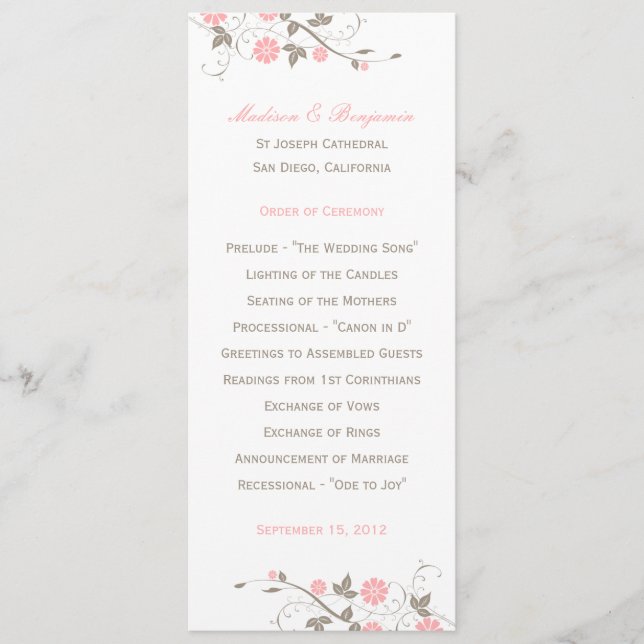 Modern Floral Wedding Program  - Soft Pink Programme (Front)