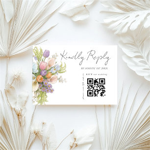 Modern Floral Wedding QR code RSVP Card