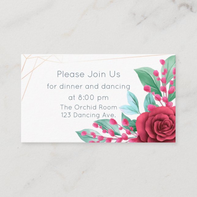 Modern Floral Wedding Red Roses Enclosure Card (Front)