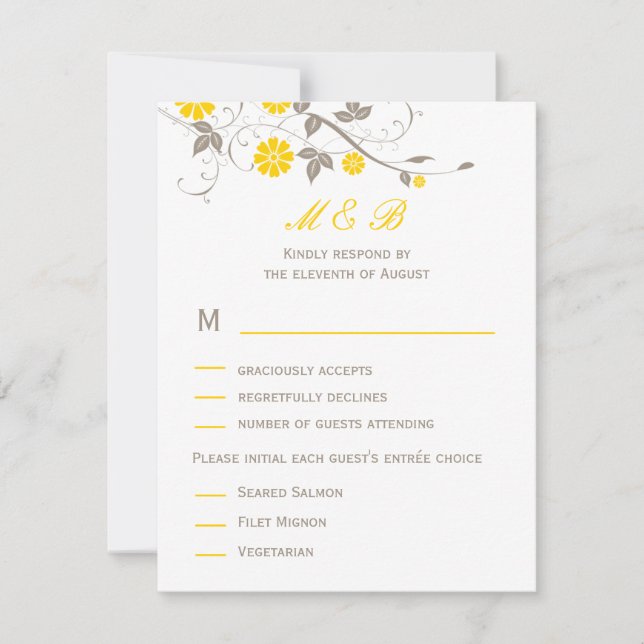 Modern Floral Wedding RSVP Card - Mustard (Front)